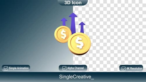 3D Animated Golden Dollar Coins and Upward Arrows