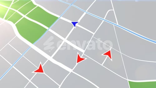 Moving location markers display movement through the streets of the city. Navigation syste.
