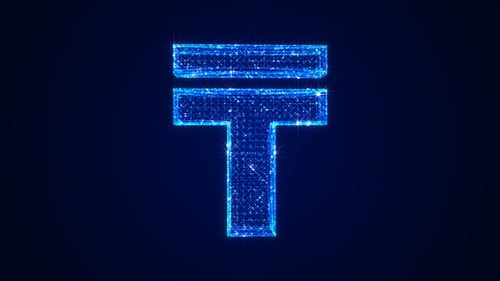 Blue Particle Digital Tenge Symbol Rotation Loop