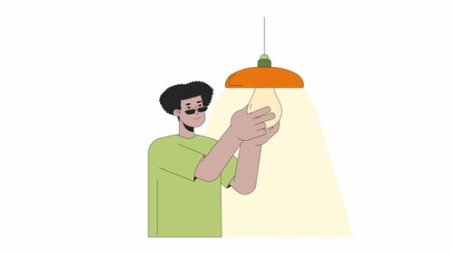 Flat Design Character Changes Lightbulb Animation