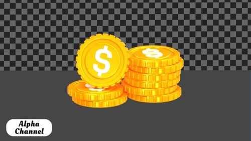 3D Growing Stacks of Gold Dollar Coins | Alpha Channel