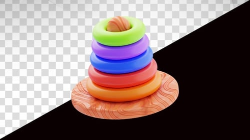 Animación 3D de la diversión de apilar pirámides en anillos para niños en Alpha Channel