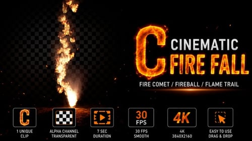 Fire Fall Overlay | Fire Comet, Fireball & Flame Trail VFX in 4K