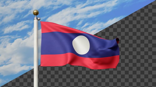 Flagge von Laos, die auf einem Fahnenmast weht, Alpha im Lieferumfang enthalten