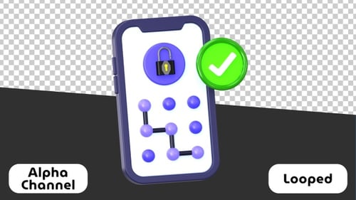 Smartphone Pattern Unlock Success 3D Animation | Alpha Channel