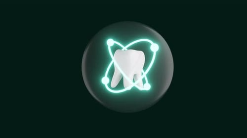 Rotating tooth with neon rings 3d render animation