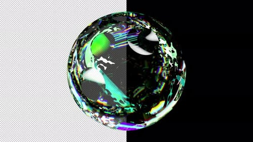 Glass Sphere with Cyan-Green Optical Refraction on Transparent Background