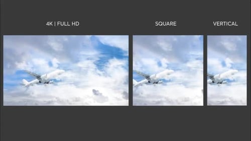 Airplane Flying Through Clouds in Blue Sky Background