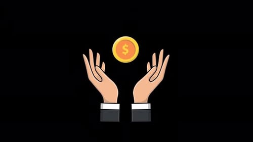 Flat Design Animated Hands Holding Dollar Coin