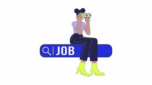 Animation 2D en ligne d'une femme afro-américaine à la recherche d'un emploi