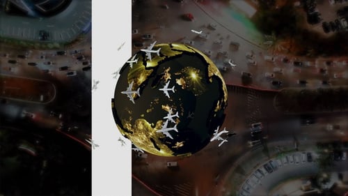 Global Connectivity Animation with Spinning Earth and Airplanes