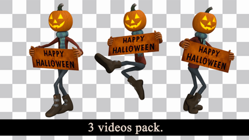 Animated Pumpkin Character Pack with Happy Halloween Sign