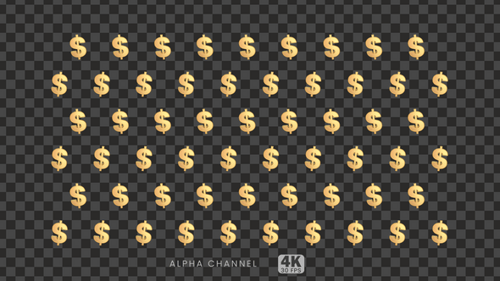 Golden dollar pattern on transparent background. Conveys wealth and finance.
