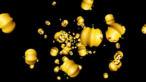Animated Yellow Pumpkins with Jack-o'-Lanterns Flying Loop