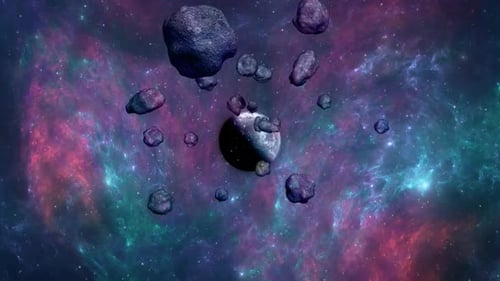 Animated Space Asteroids with Colorful Nebula Background