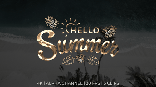 Fluid Metallic Hello Summer Title Animations Pack with Decorative Elements