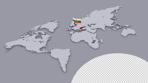 Bulgaria Flag On Extruded World Map