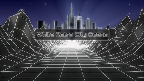 White Retro Background Looping Scene, 80s Retro Background With Illuminated City