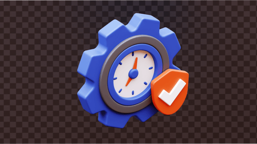 Reloj 3D con marca de verificación, animación de gestión del tiempo