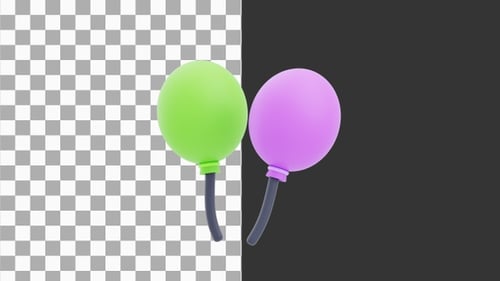 3D Animation of Colorful Party Balloons Pair | Alpha Channel