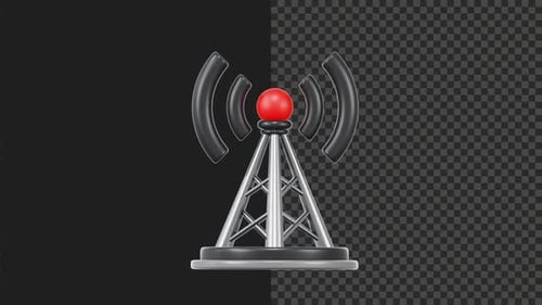Animated 3D Communication Tower Icon Emitting Signal Waves