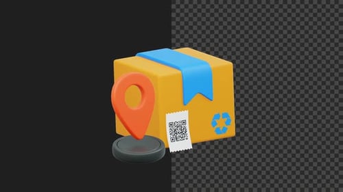 3D Animated Delivery Box with Location Pin and QR Code