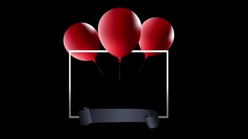 Festive Celebration Frame with Red Balloons and Banner Ribbon