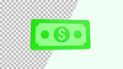 3D Green Dollar Bill Icon Seamless Loop Animation