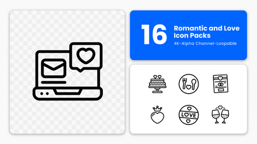 Animated Minimalist Romantic Love Line Icons Pack