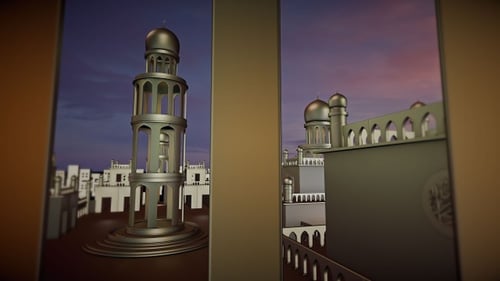 3d Rendering Aerial View Beautiful Mosque Animation