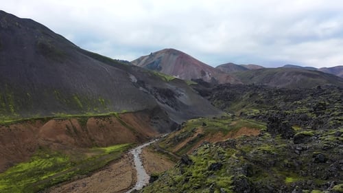 Scenic Aerial View of River Valley and Mountains
