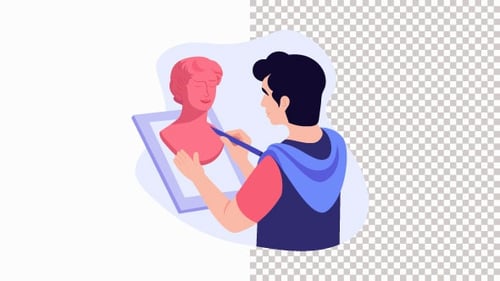 Persona esculpiendo un modelo 3D de IA en MidAir Animation Alpha Channel