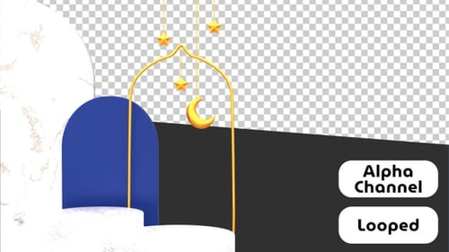Podium 3D élégant du Ramadan avec lune dorée et étoiles | Alpha Channel