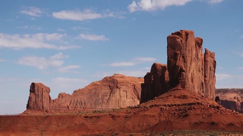 Stunning rock formations rise dramatically from the arid desert landscape of Monument Valley.