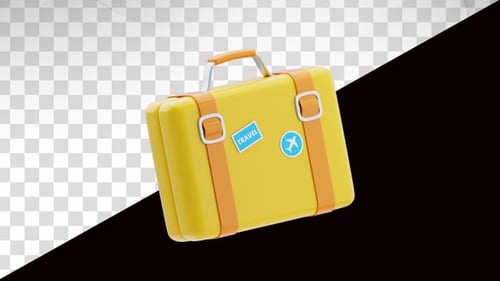 Animated 3D Yellow Suitcase Travel Luggage Concept