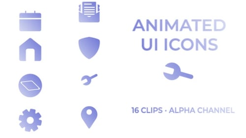 Pacote de ícones de interface de usuário animados | 16 ícones de loop limpo com canal alfa