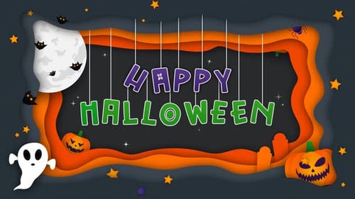 Happy Halloween Paper Cut Out Frame with Text Reveal