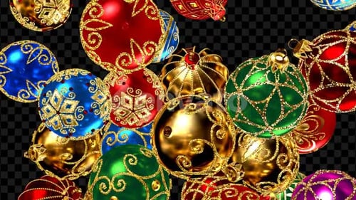Festive Christmas Ornaments Falling Alpha Channel Loop