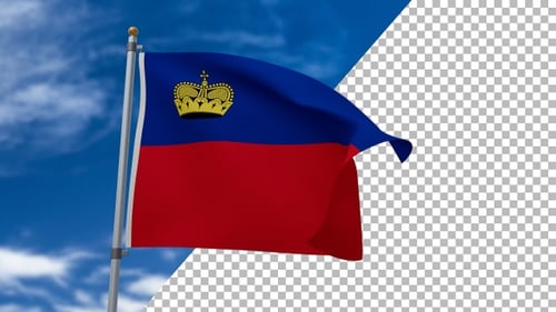 Liechtenstein Flag Waving in Wind with Alpha Channel