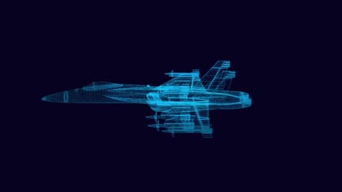 Futuristic Wireframe Fighter Jet Hologram Rotating 3D Loop