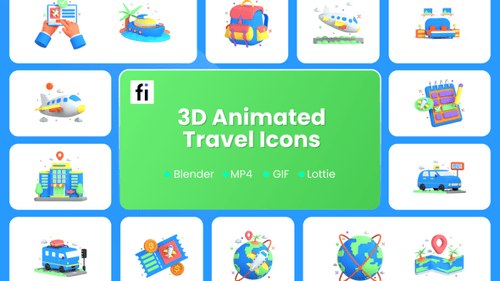 3D Animated Travel Icons Collection for Digital Projects