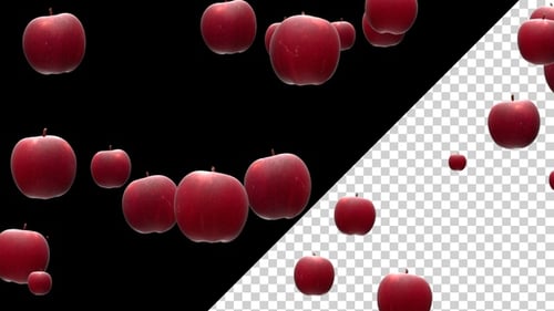Realistic Red Apples Falling with Alpha Channel Loop