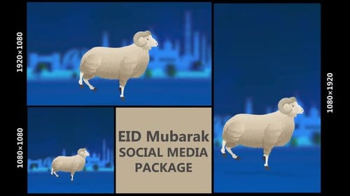 Animated Eid Mubarak Social Media Pack with Walking Sheep