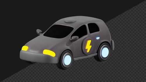 3D Animated Electric Car Icon Rotation