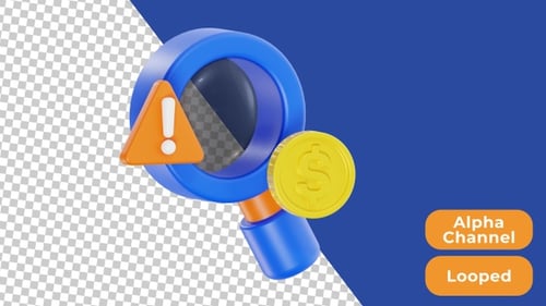3D Animated Financial Search Error | Alpha Channel