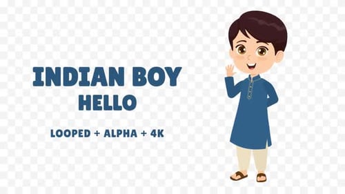 Animated Cartoon Indian Boy Waving Hello Loop