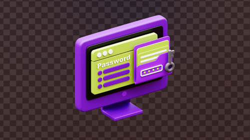 3D-Passwortsicherheitsanimation mit gesperrtem Ordner auf dem Computerbildschirm