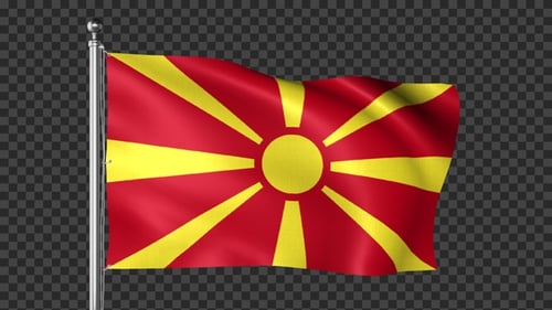 North Macedonia Flag Waving on Flagpole with Alpha Channel