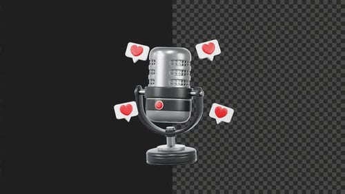 Modern 3D Microphone Animation with Social Media Hearts