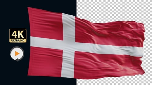 Denmark Flag Waving Realistic 3D Animation